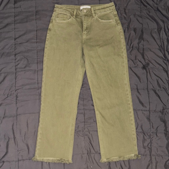 Khaki Cropped Women's Jeans - Picture 1 of 4